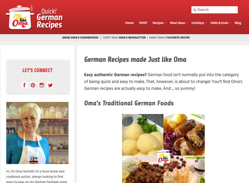 Quick German Recipes (Just like Oma) website screenshot 2021